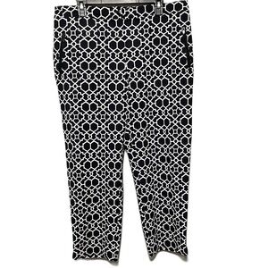 Chicos Zenergy Patterned Soft Shell Cropped Pants Black White Pockets Womens 14